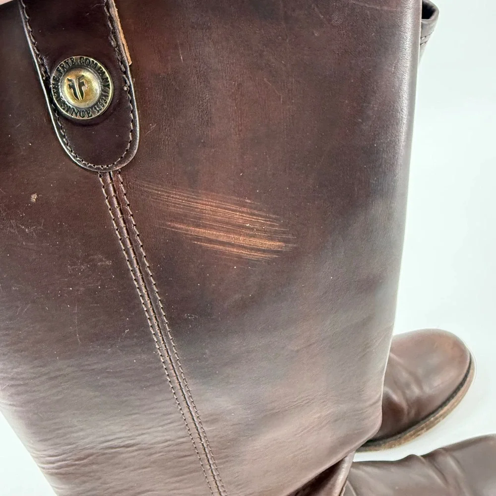 Frye Melissa Button Riding Boots Women 7 Dark Brown Leather Tall 77167 - Picture 10 of 10